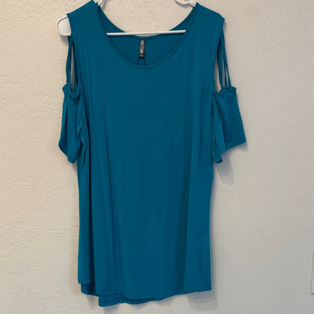 Lock & Love Teal Cold Shoulder Blouse XXL